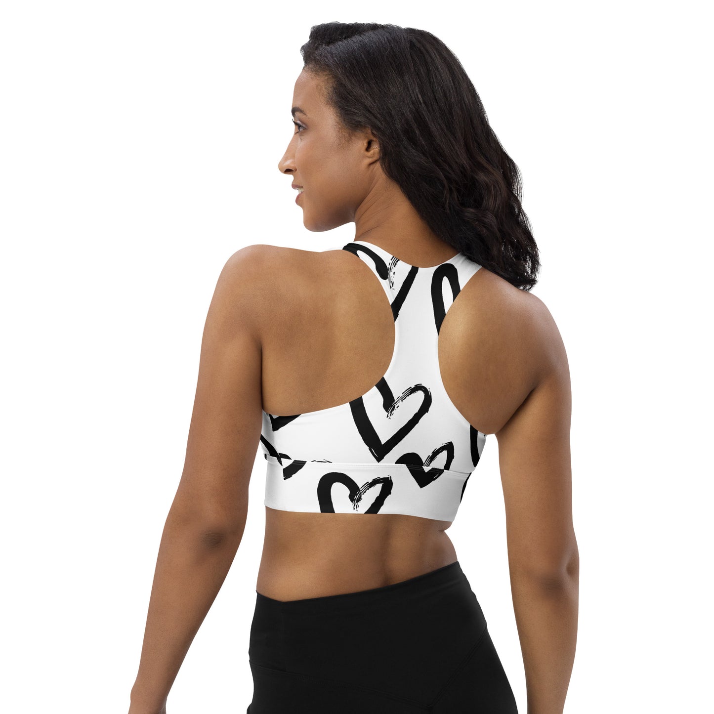 MFShift Longline Heart Sports Bra - Ultimate Support with Stylish Heart Print