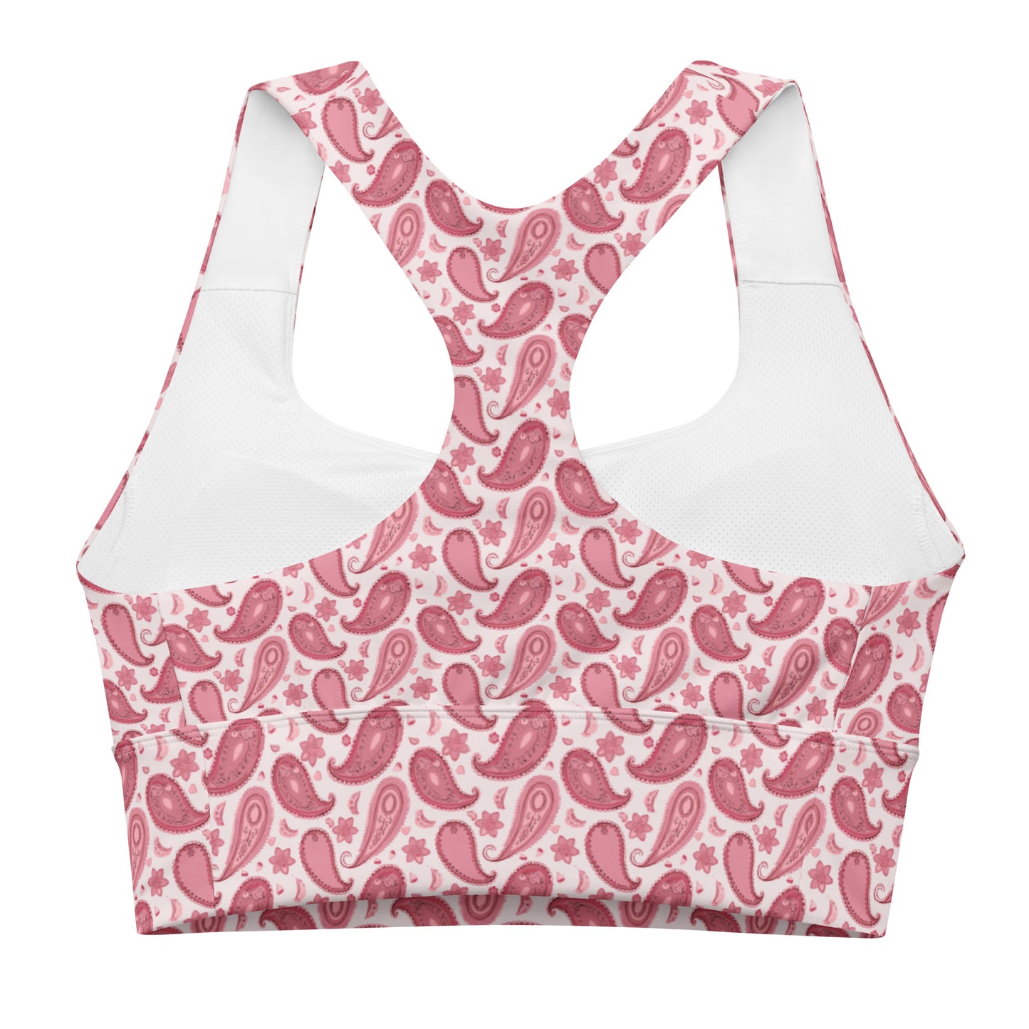 MFShift Longline Sports Bra - All-Over Pink Paisley Design - High Support & Style