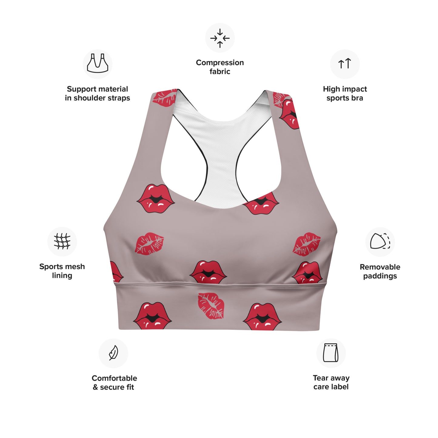 MFShift Kissing Lips Longline Sports Bra: Embrace Fun and Flair!