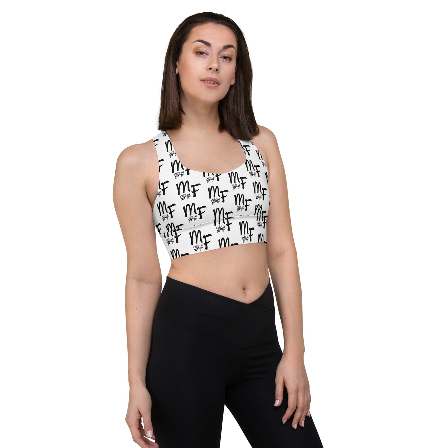 MFShift All-Over Logo Longline Sports Bra - Elevate Your Workout & Lifestyle