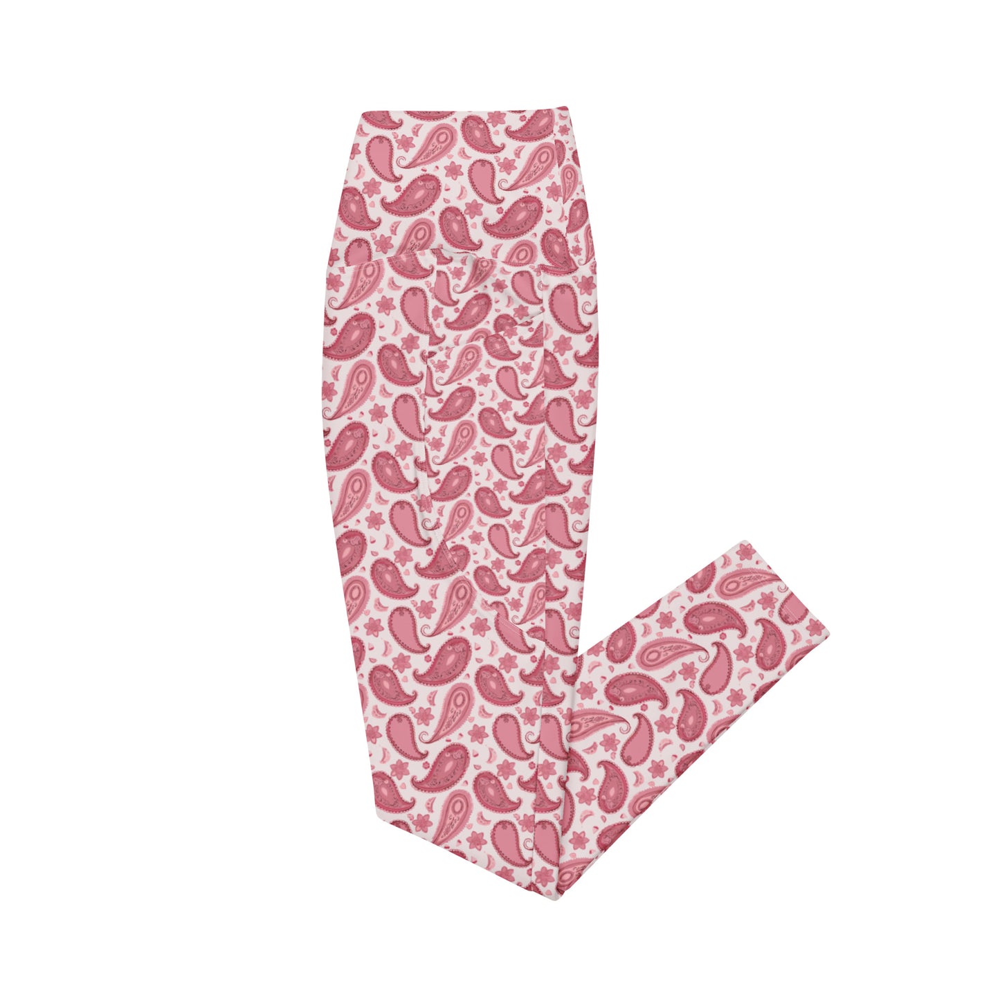 MFShift Crossover Leggings with Pockets - All-Over Pink Paisley Design