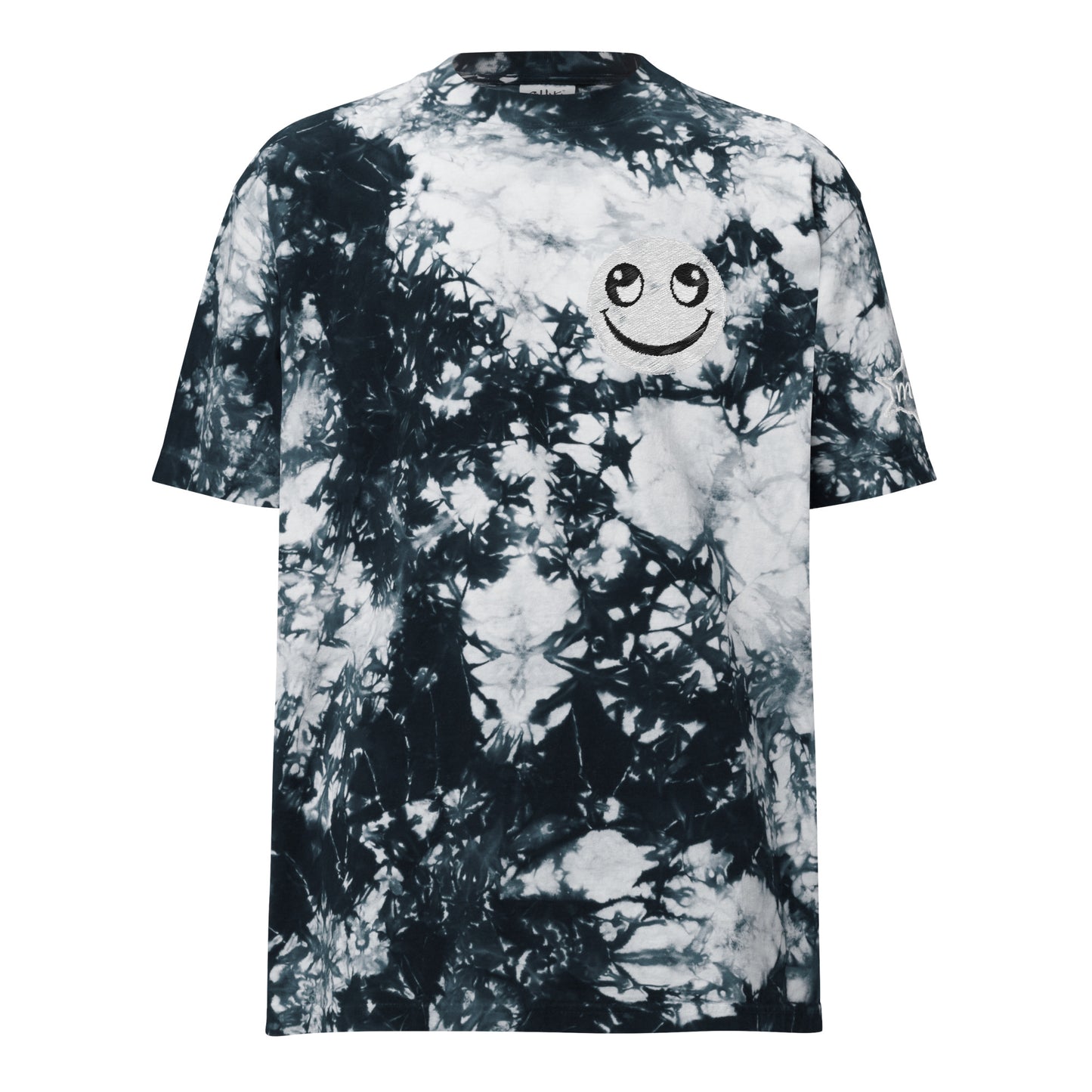 MFShift Oversized Unisex Tie-Dye Smiley Face T-Shirt – Trendy Comfort with a Positive Vibe (navy/white)