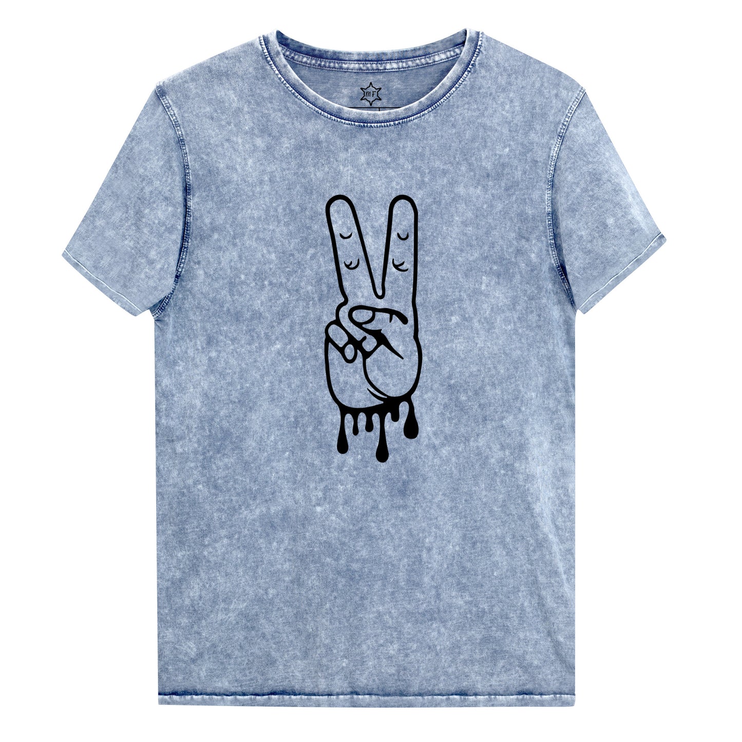 MFShift Unisex Denim T-Shirt - Dripping Peace Hand Design, 100% Combed Cotton (military green)
