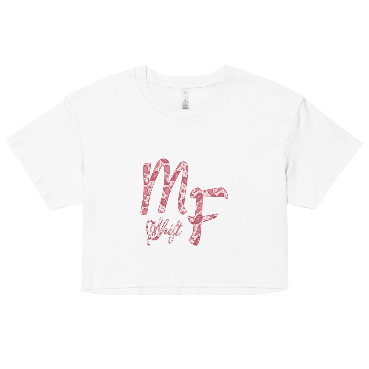 MFShift Women’s Crop Top - Pink Paisley Logo - Ultra-Soft Cotton Comfort (black)