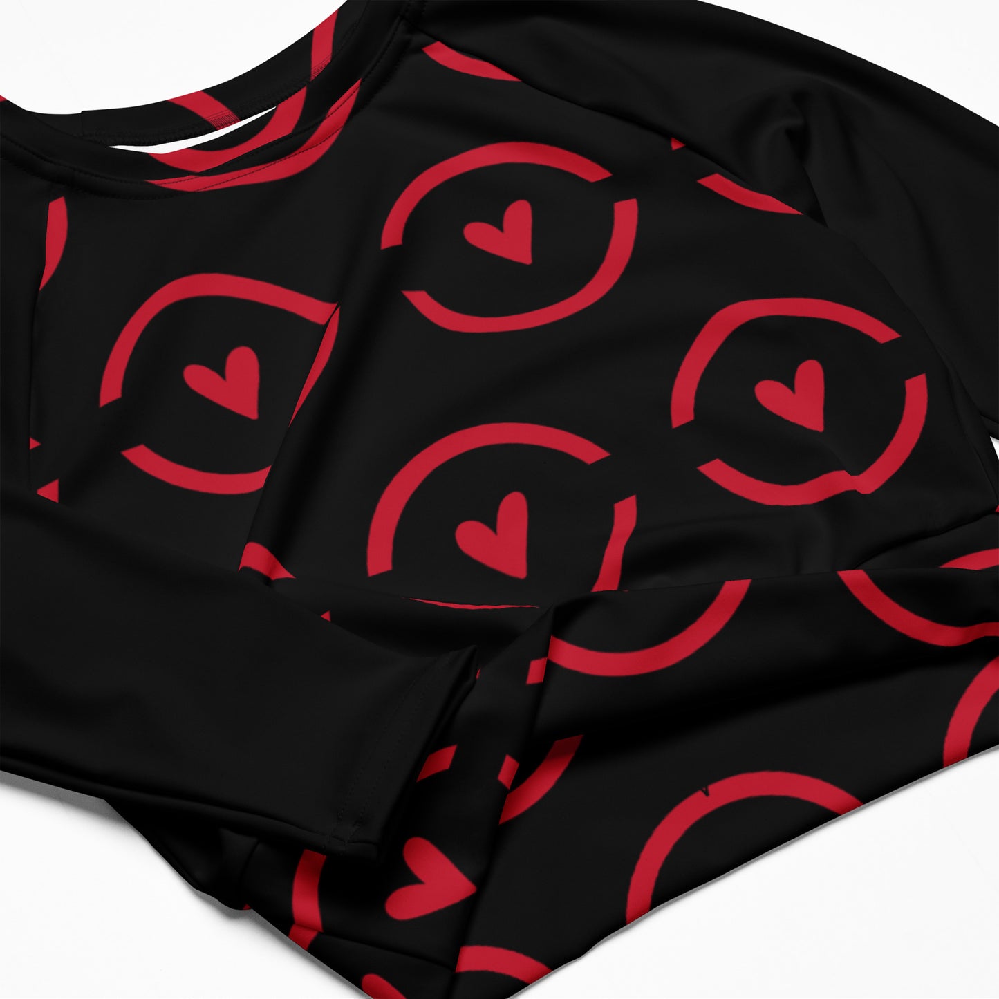 MFShift Long-Sleeve Crop Top - Rn'bow of Love Heart Design for Eco-Friendly Style
