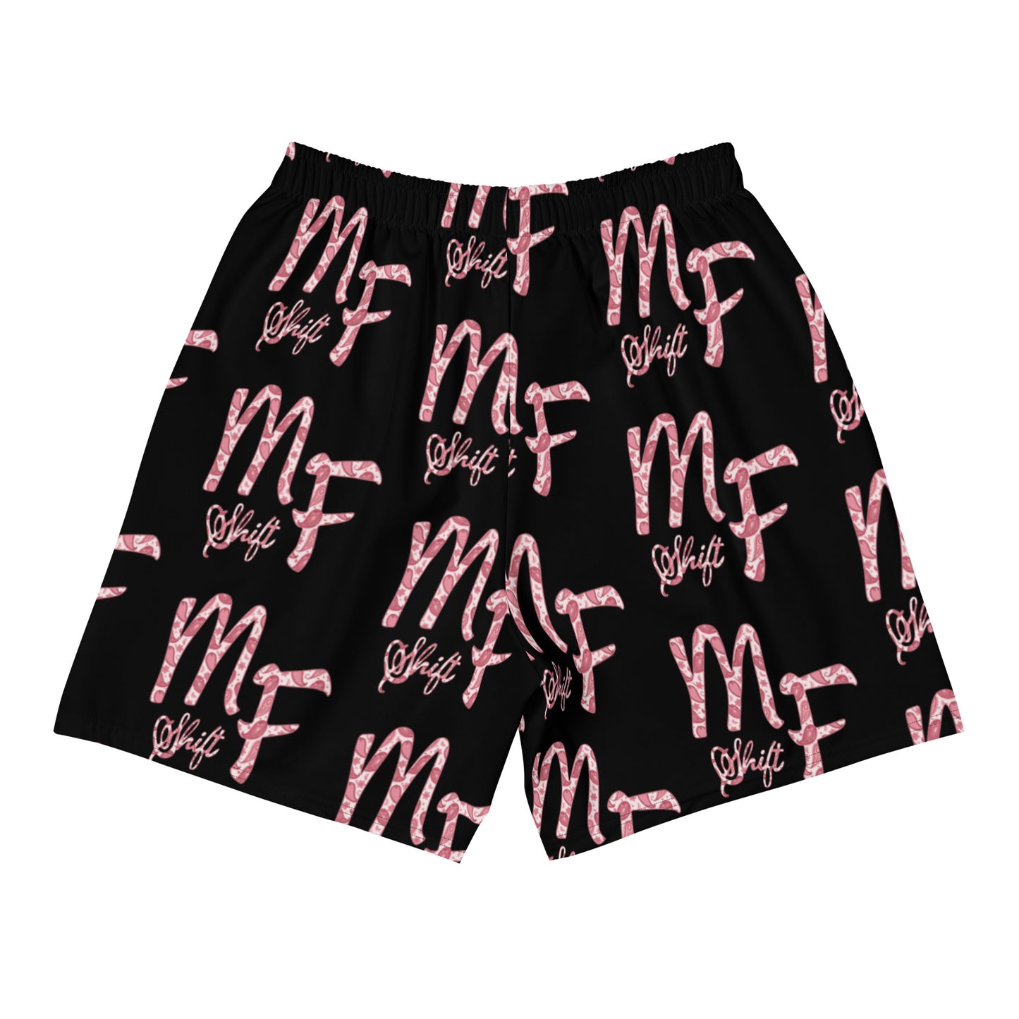 MFShift Unisex Athletic Long Shorts - Pink Paisley Logo All-Over Print