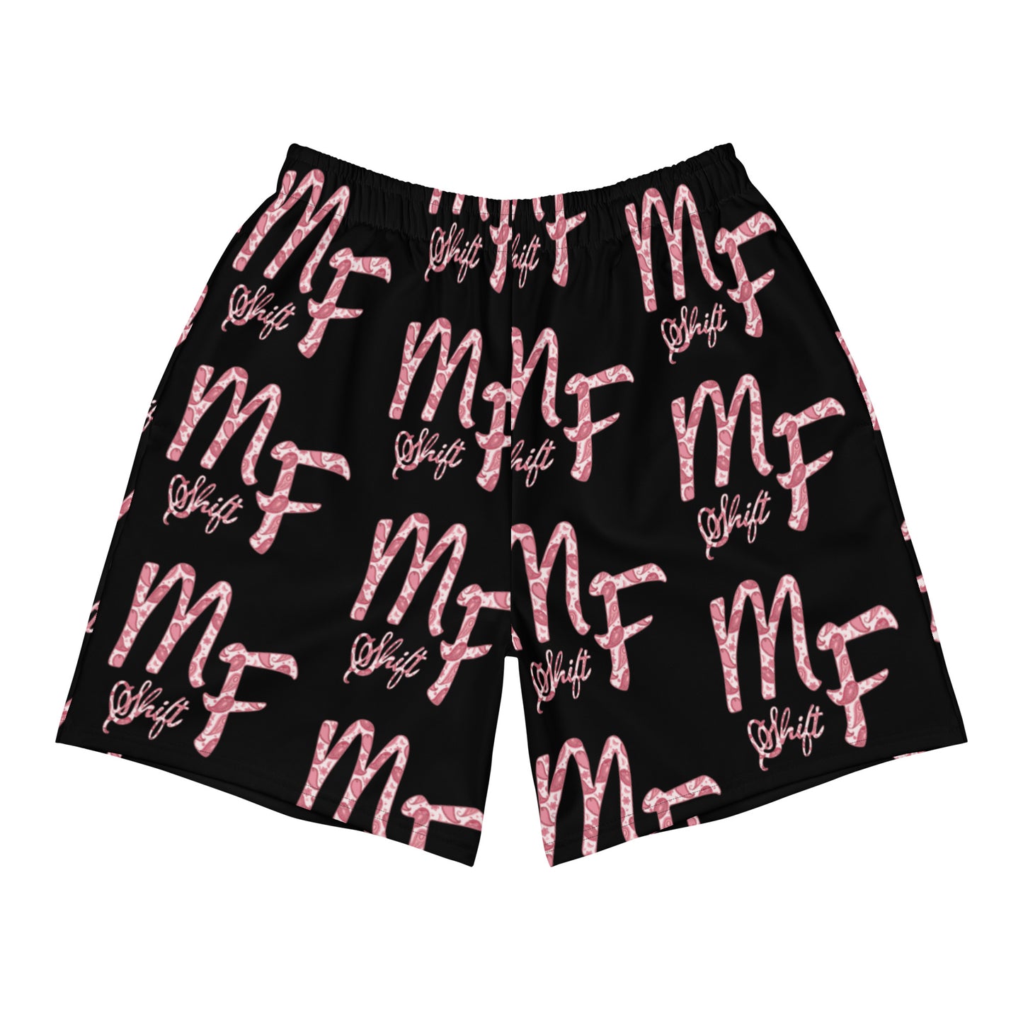 MFShift Unisex Athletic Long Shorts - Pink Paisley Logo All-Over Print